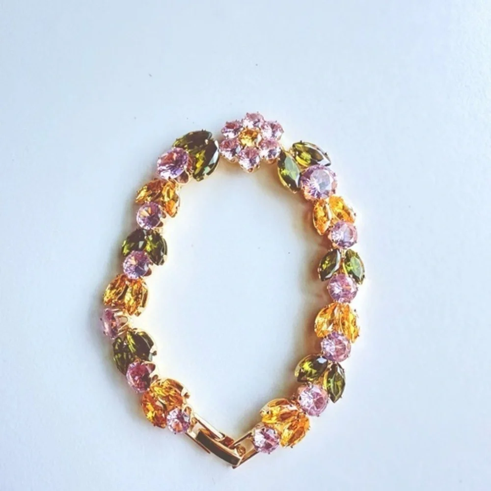 New Garden Bloom Statement Bracelet – Sparkling Spring Florals in‎ Pink, Green